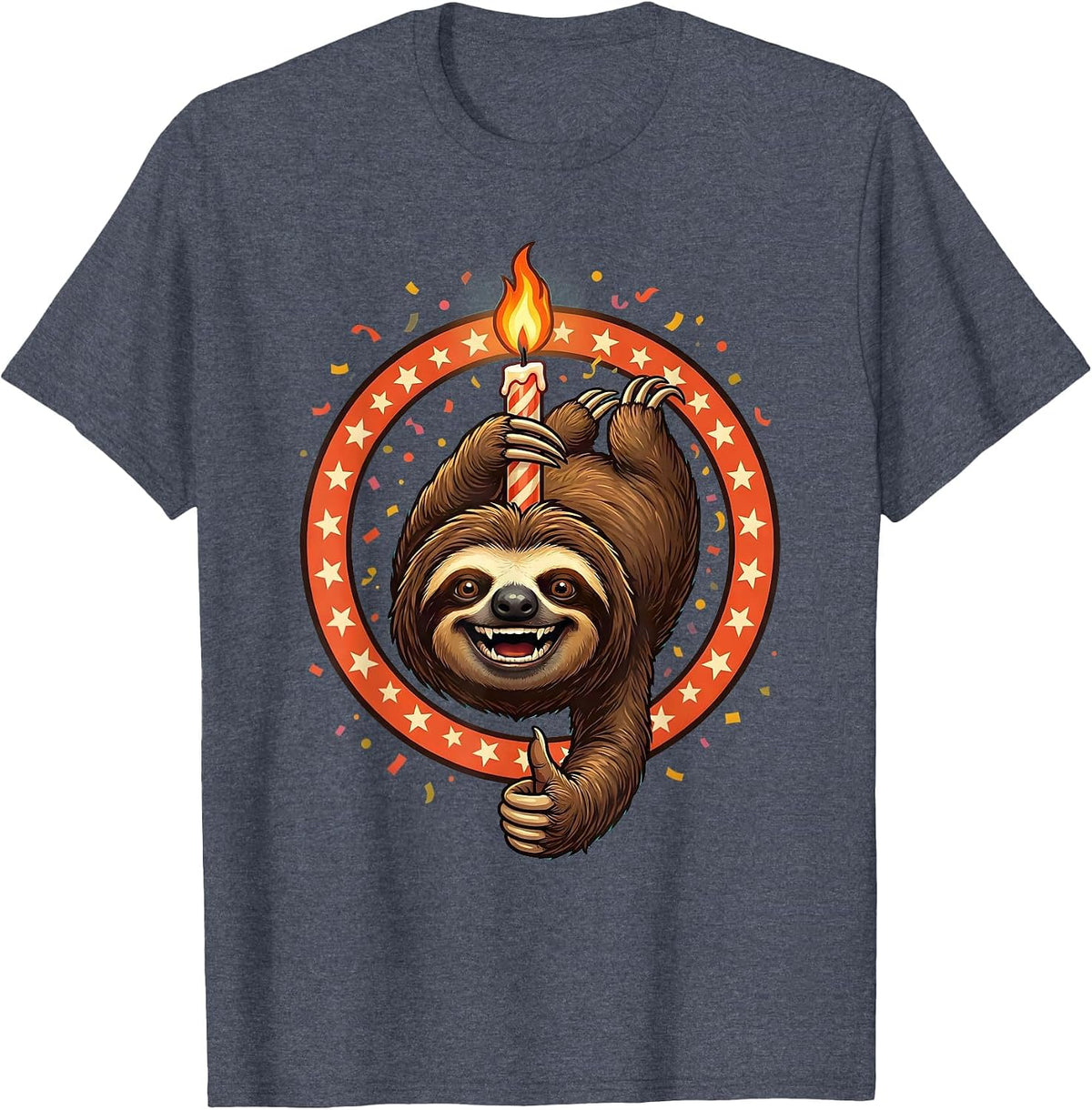 Sloth Birthday Candle Funny Birthday Graphic T-Shirt - Heather Blue