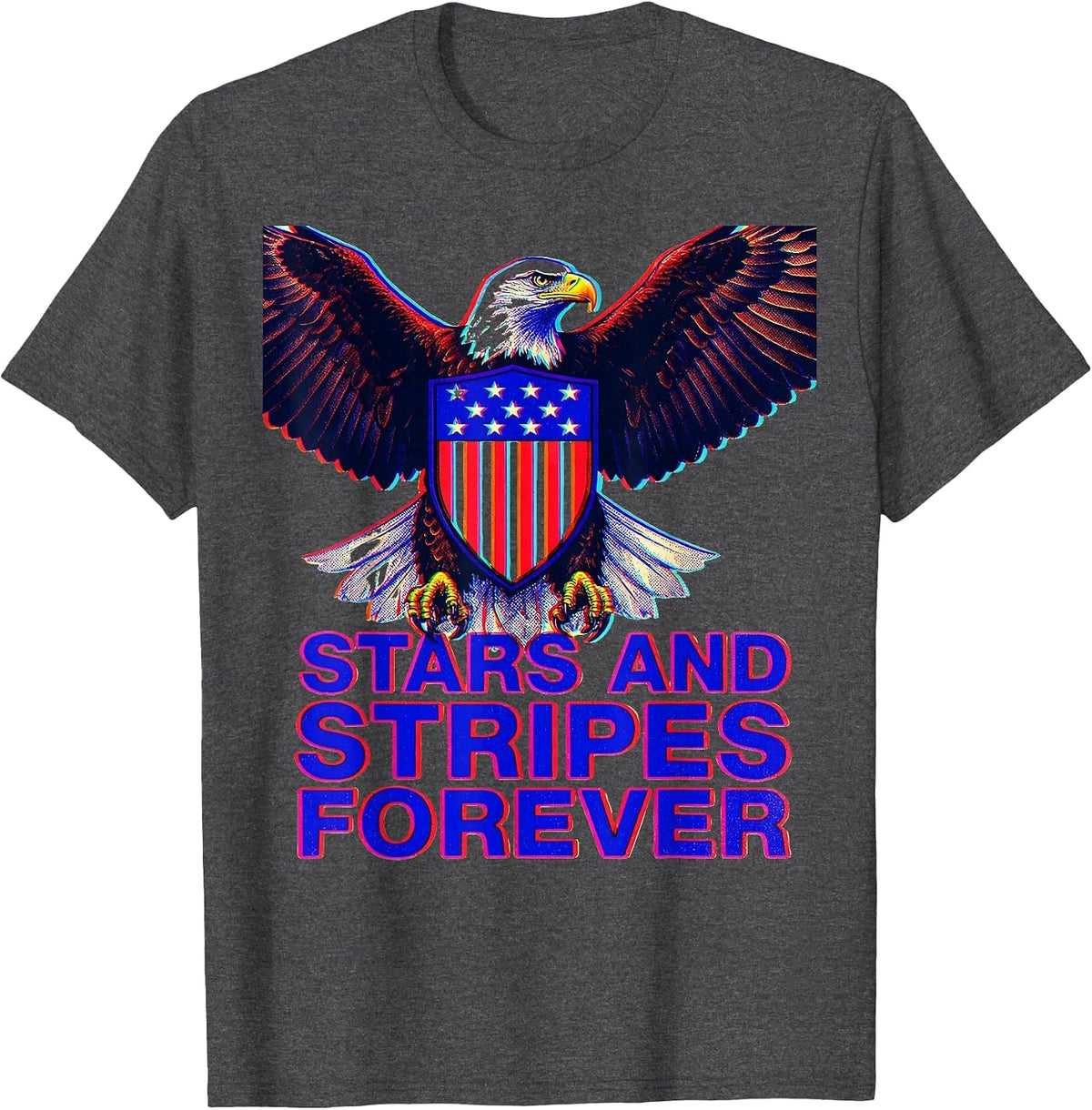 Stars and Stripes Forever America Patriotic Design T-Shirt - Dark Heather Grey
