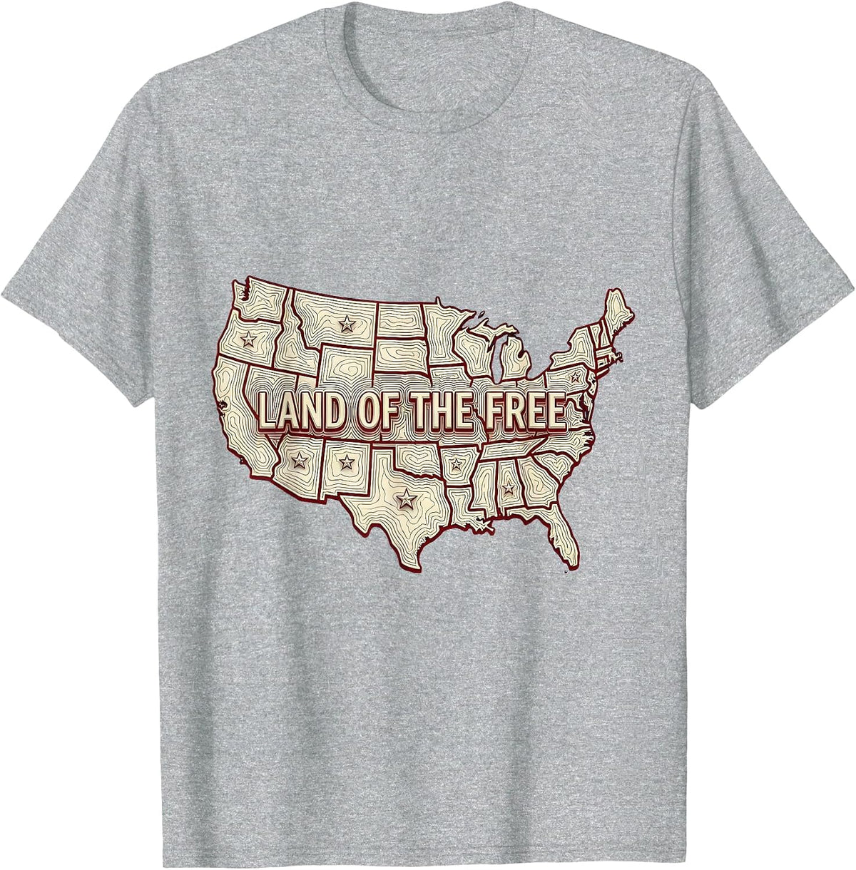 Men's Land of the Free American Flag Patriotic Design T-Shirt - Heather Grey
