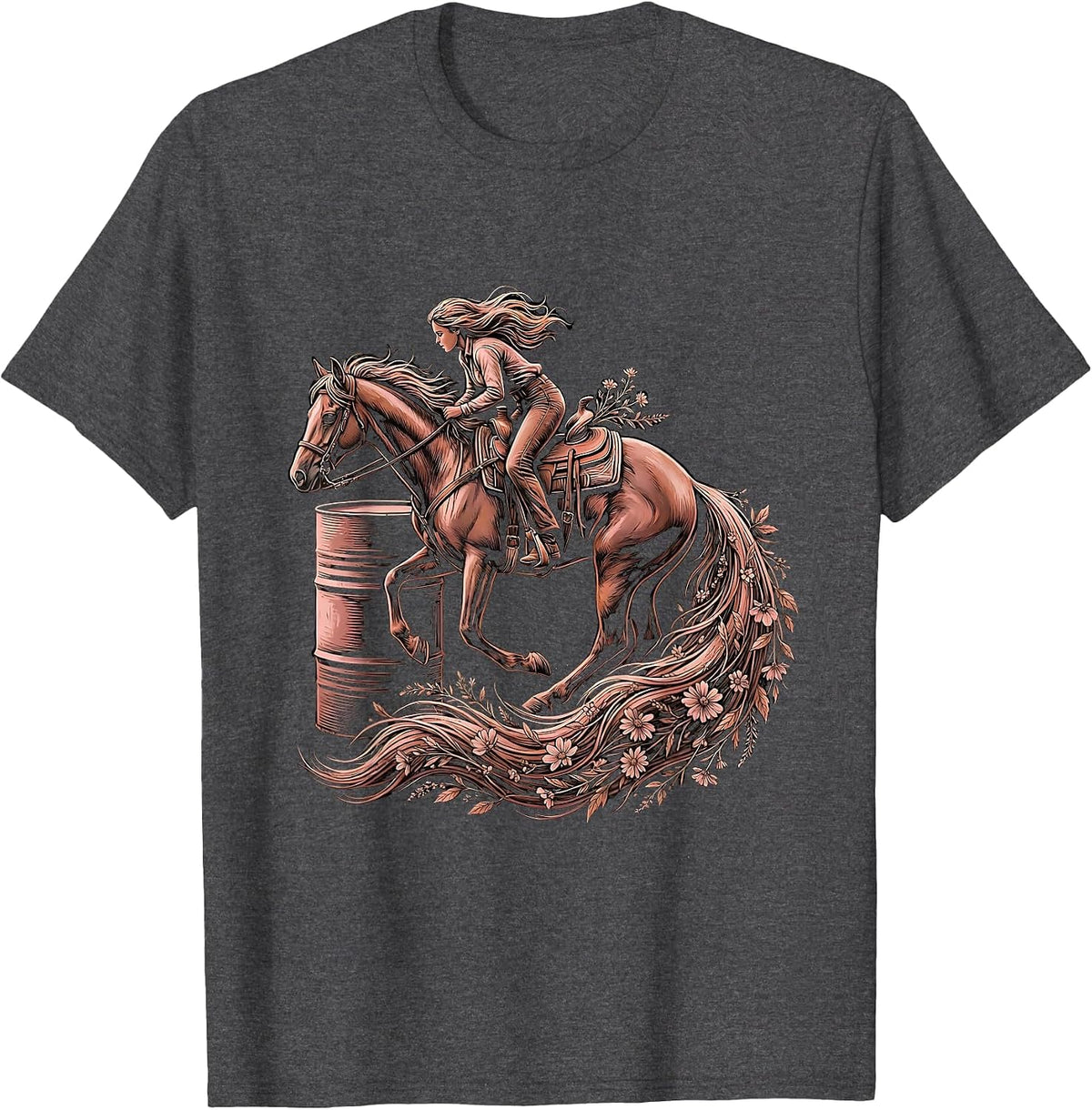 Barrel Racer Leaning Into Turn Rodeo Graphic T-Shirt - Dark Heather Grey