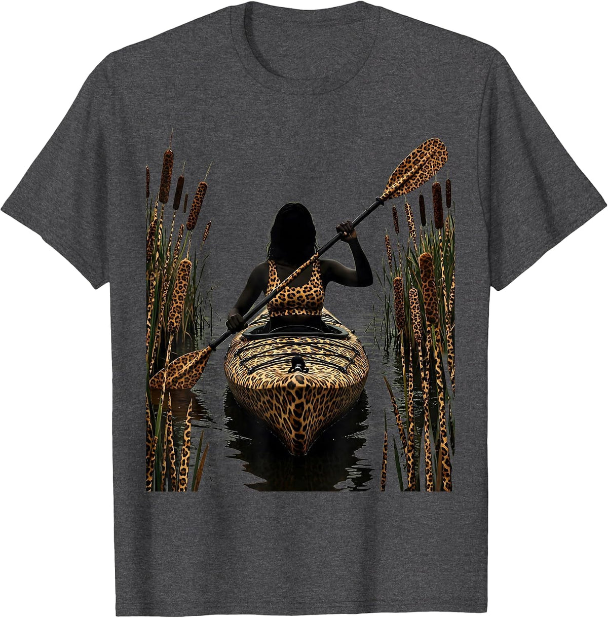 Camo Marsh Kayaking Outdoor Adventure Graphic T-Shirt - Dark Heather Grey