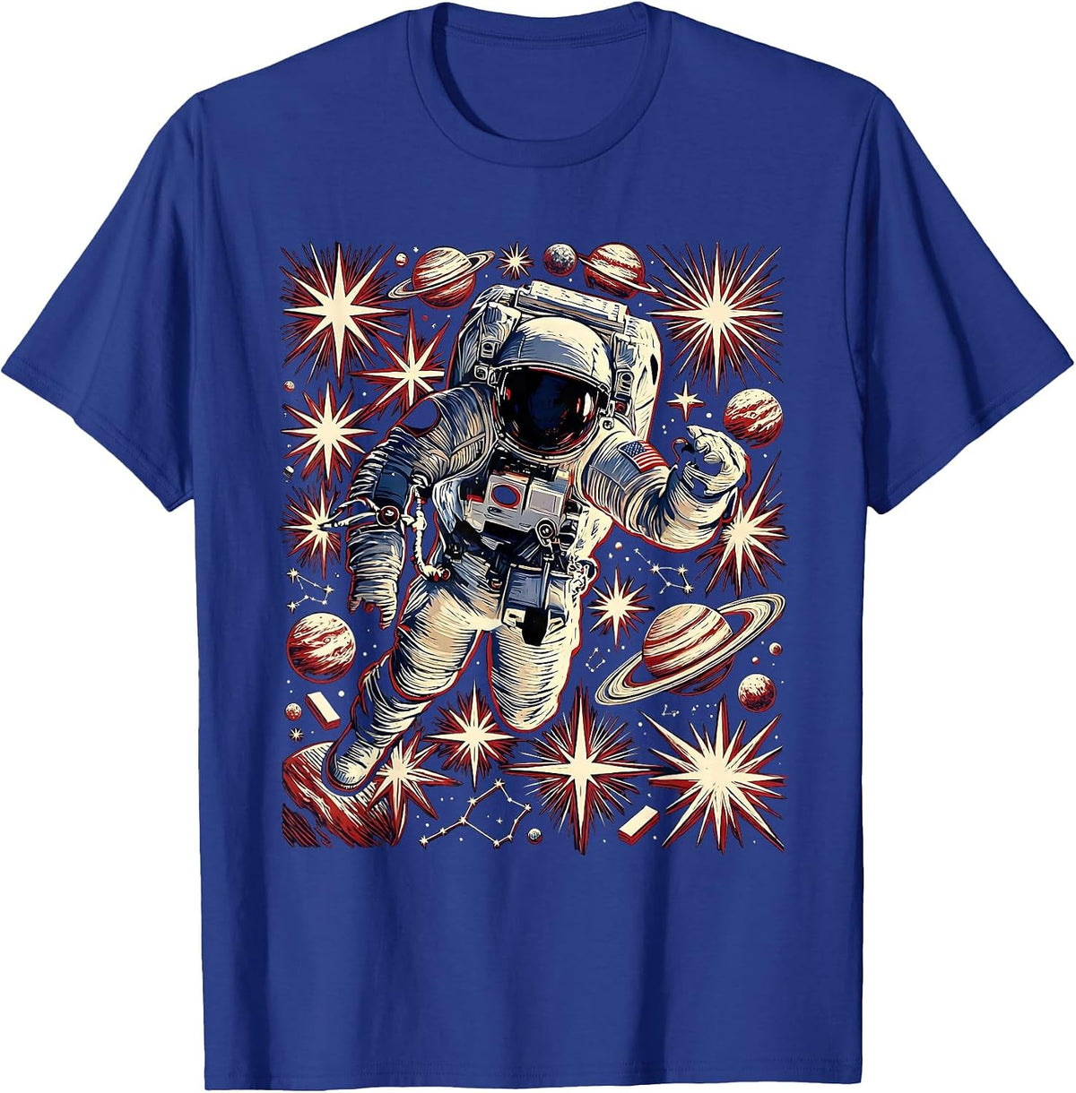 Labor Day Astronaut Floating in Deep Space T-Shirt - Royal Blue