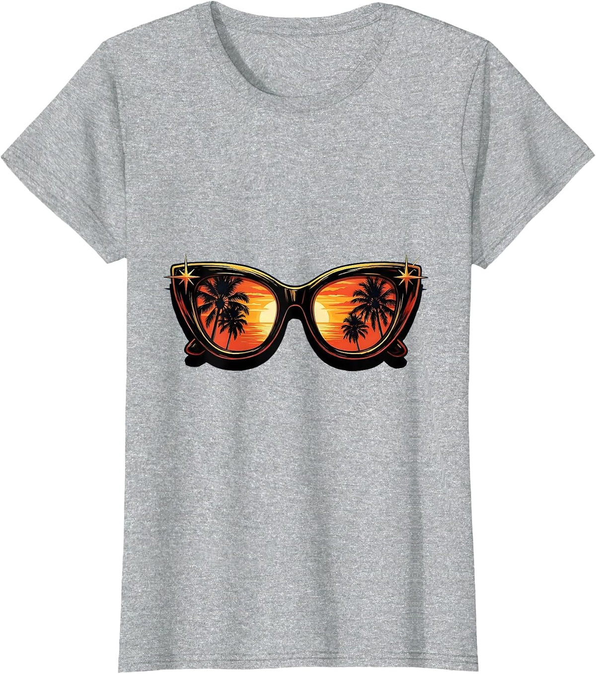 Gigi Glamorous Sunglasses Palm Tree Sunset T-Shirt - Heather Grey