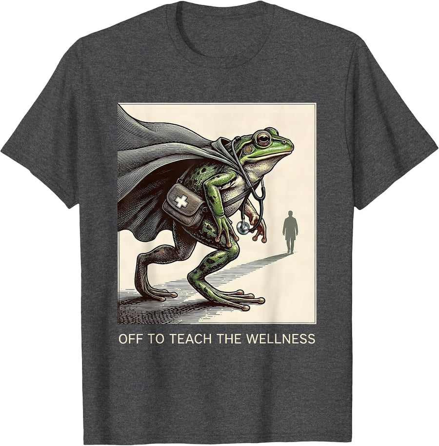 Men's Off To Teach The Wellness Funny Frog Teacher Back To School T-Shirt - Dark Heather Grey