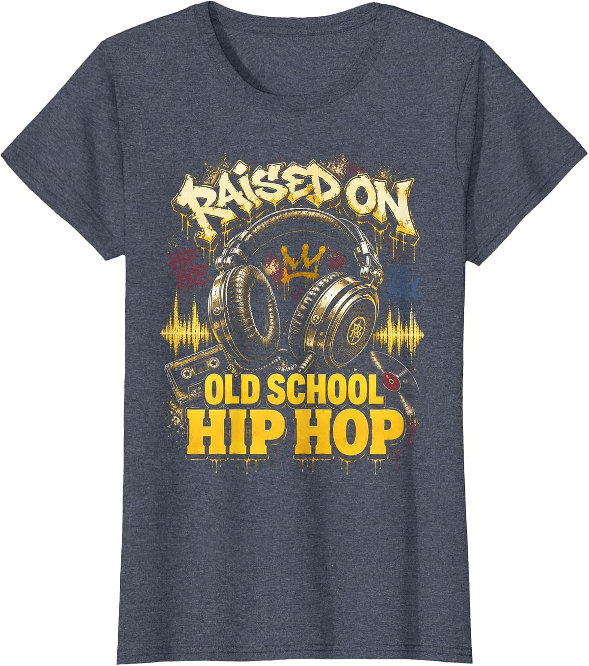 Raised On Old School Hip Hop Cassette Graffiti Rap T-Shirt, Women, Heather Blue, X-Large - As Pictured