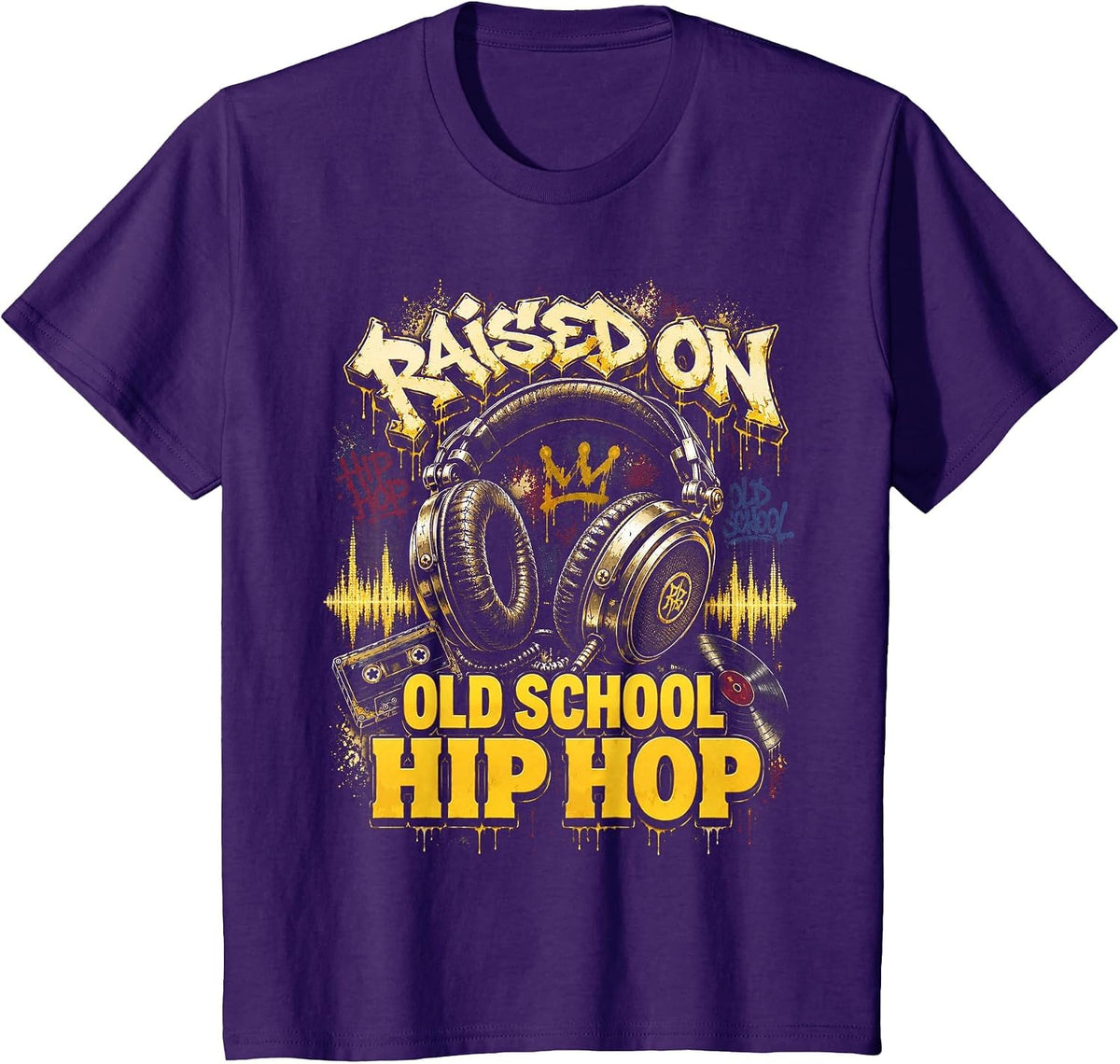 Raised On Old School Hip Hop Cassette Graffiti Rap T-Shirt, Youth, Purple, X-Small - As Pictured