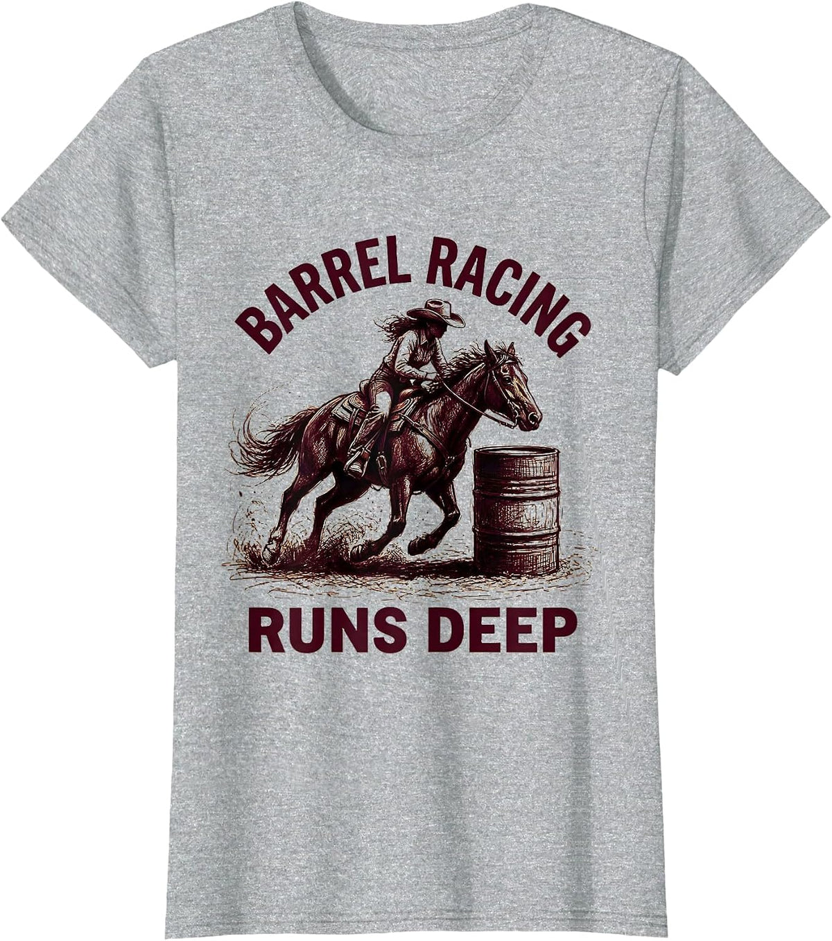 Barrel Racing Runs Deep Western Rodeo Design T-Shirt - Heather Grey