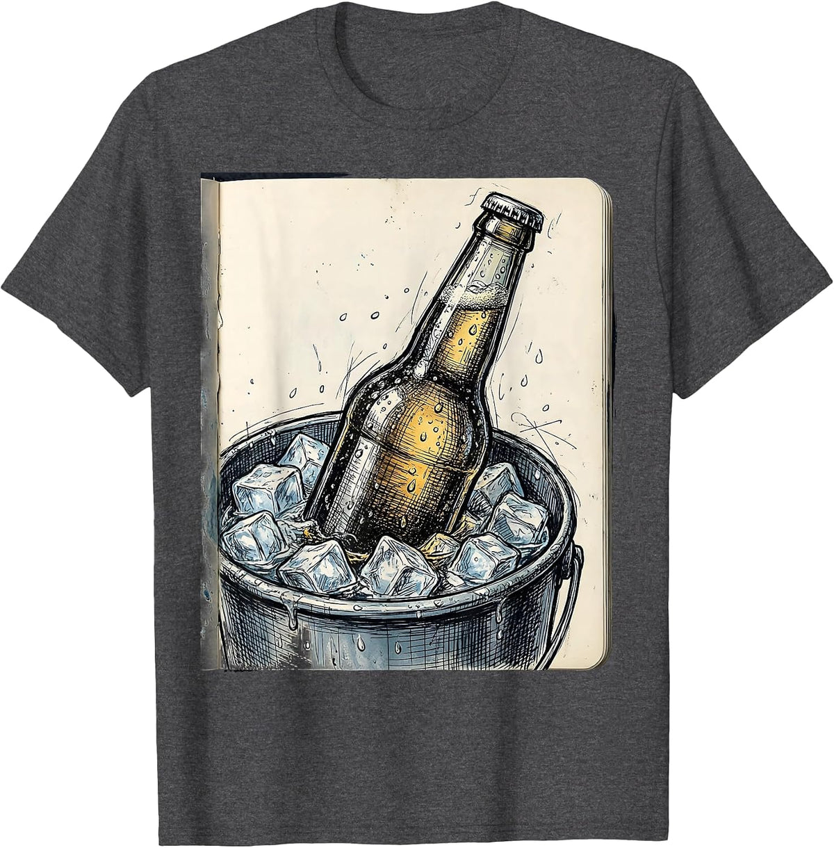 Icy Cold Beer Bottle Submerged in Water Graphic T-Shirt - Dark Heather Grey