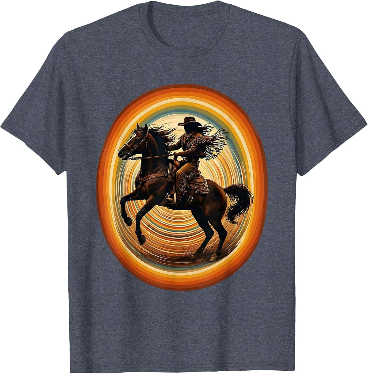 Men's Barrel Racer Leaning Into the Turn Rodeo Design T-Shirt - Heather Blue