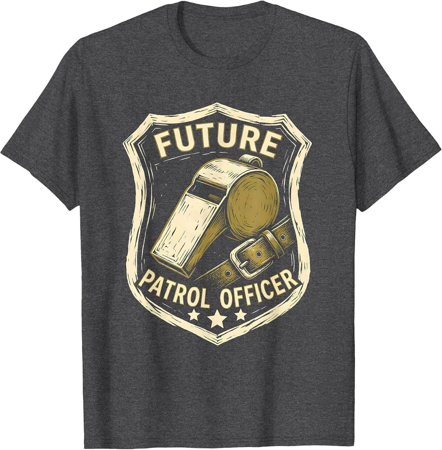 Men's Future Patrol Officer Linocut Halloween Costume Police T-Shirt - Dark Heather Grey