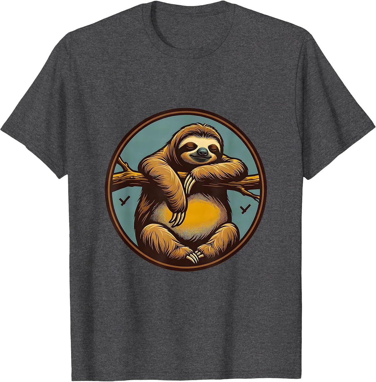 Sealed Sloth Badge Funny Lazy Humor Novelty T-Shirt - Dark Heather Grey