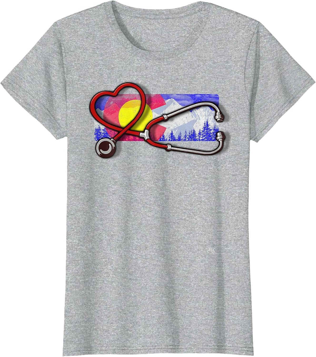 Colorado Nurse T-Shirt - Heart & Stethoscope T-Shirt - Heather Grey