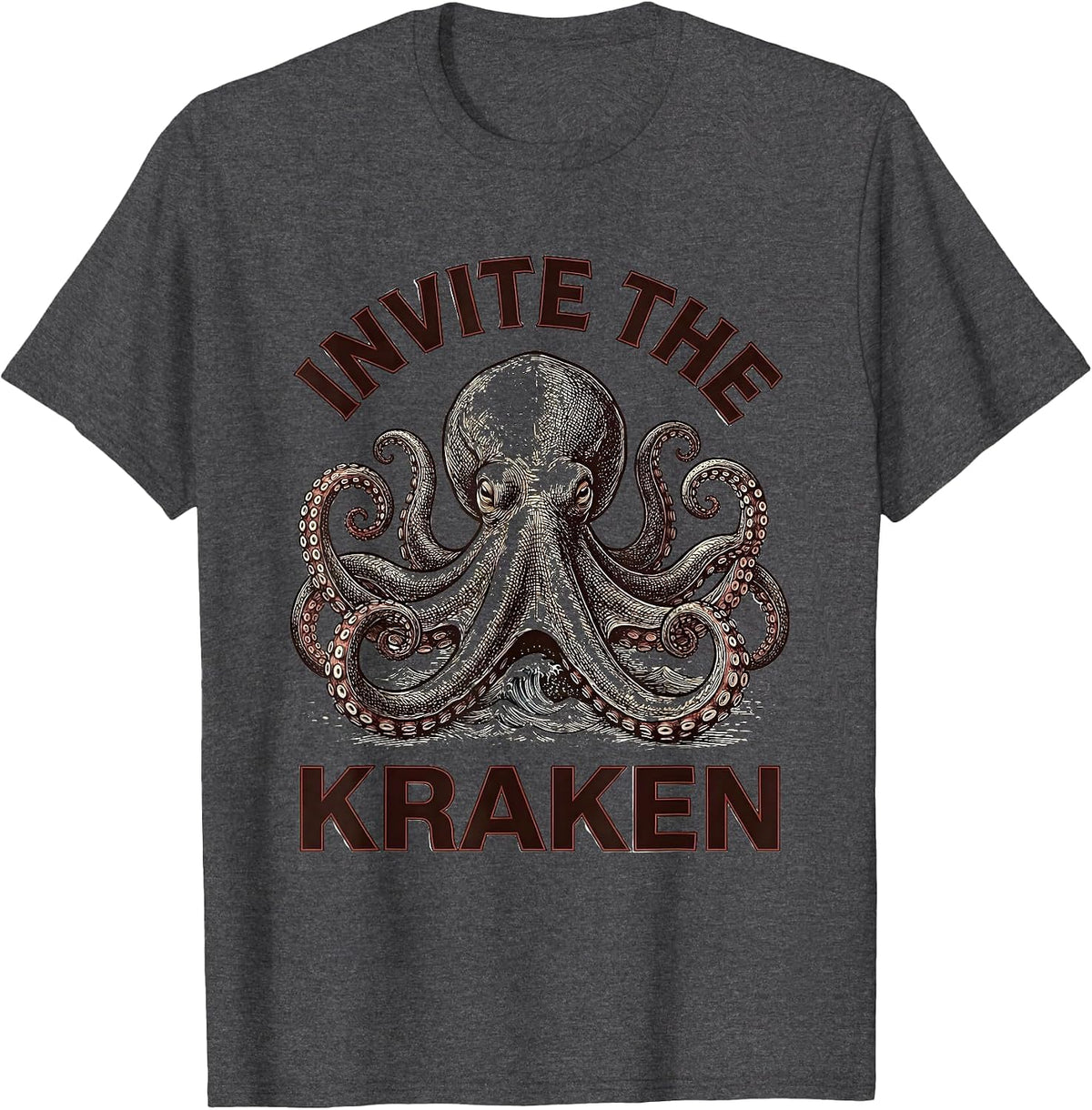 Invite The Kraken Crosshatch Octopus Sea Monster Lover Gift T-Shirt - Dark Heather Grey