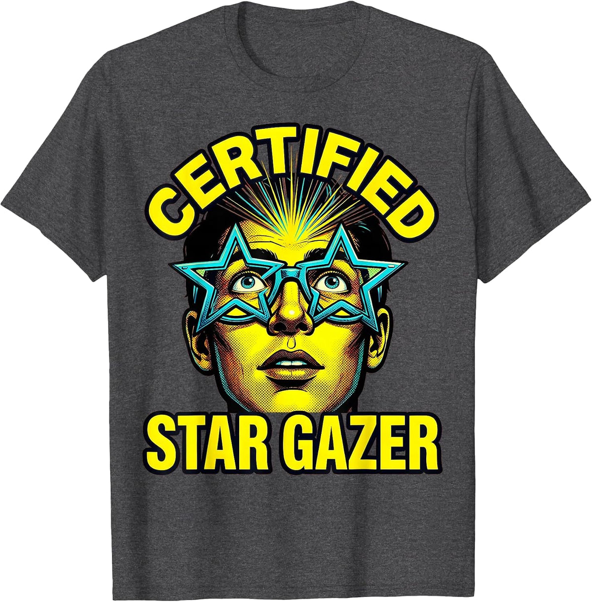 Certified Star Gazer Astronomy Lover Design T-Shirt - Dark Heather Grey