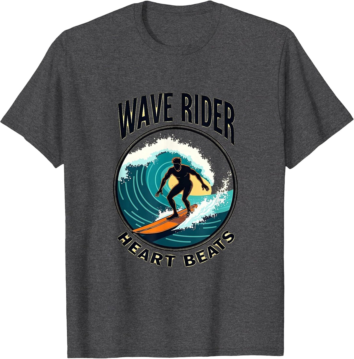 Wave Rider Heart Beats Surf Design T-Shirt - Dark Heather Grey