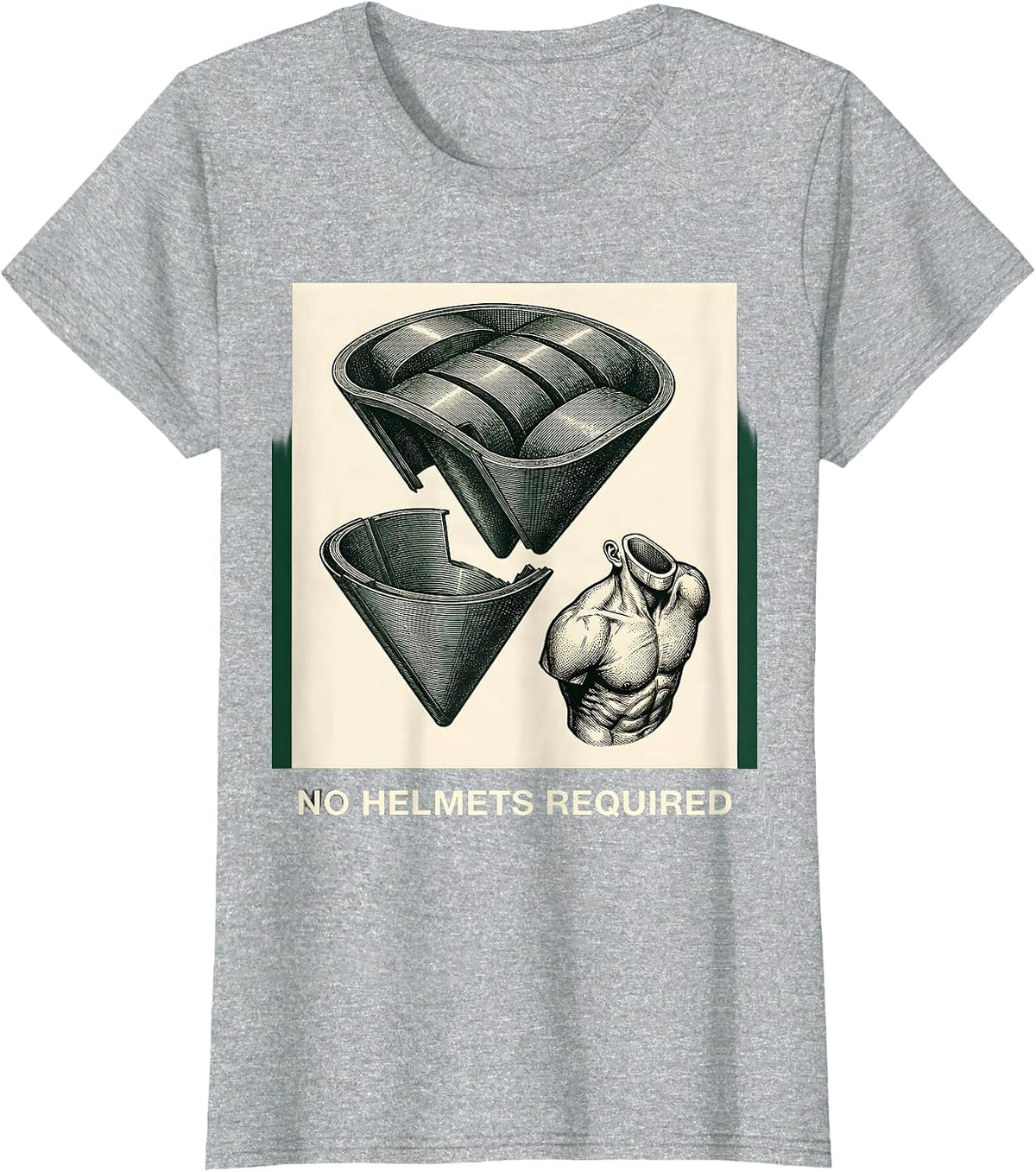No Helmets Required Crosshatch Etching South African Bokke T-Shirt - Heather Grey