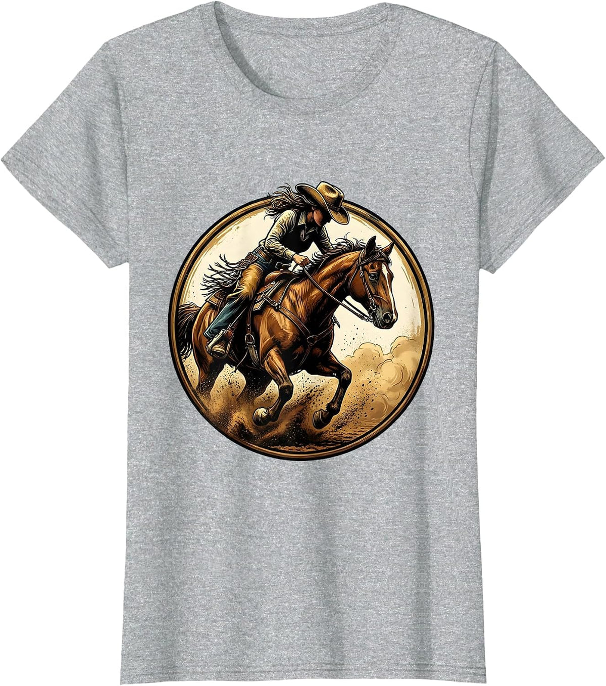 Barrel Racer Leaning Into Turn Rodeo Design T-Shirt - Heather Grey