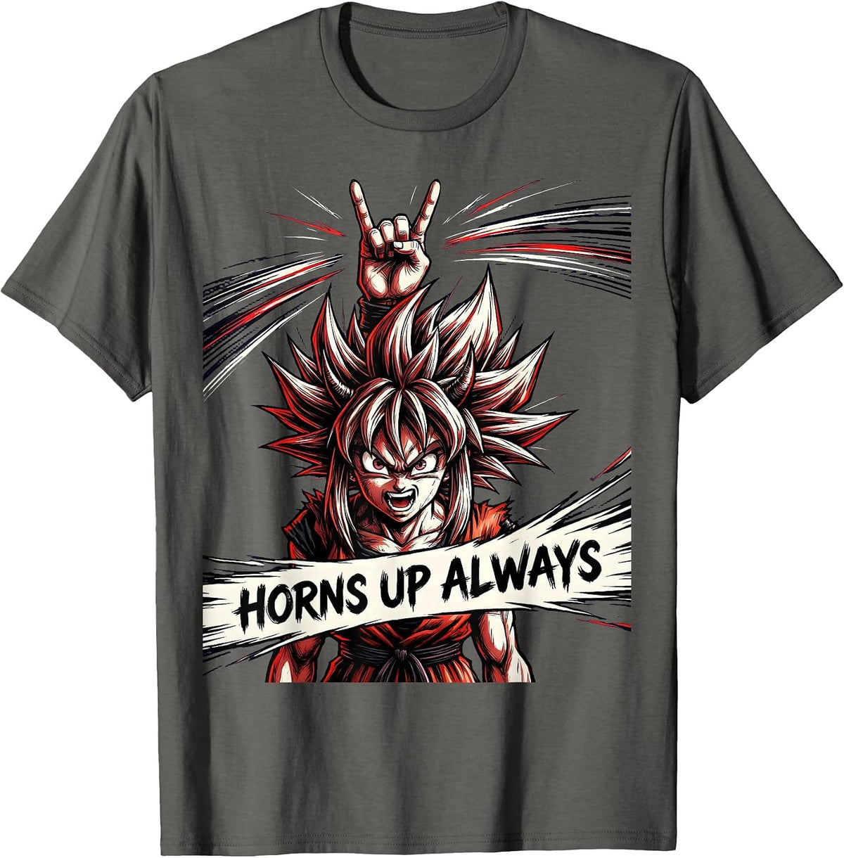 Horns Up Always Heavy Metal Graphic Design T-Shirt - Asphalt Grey