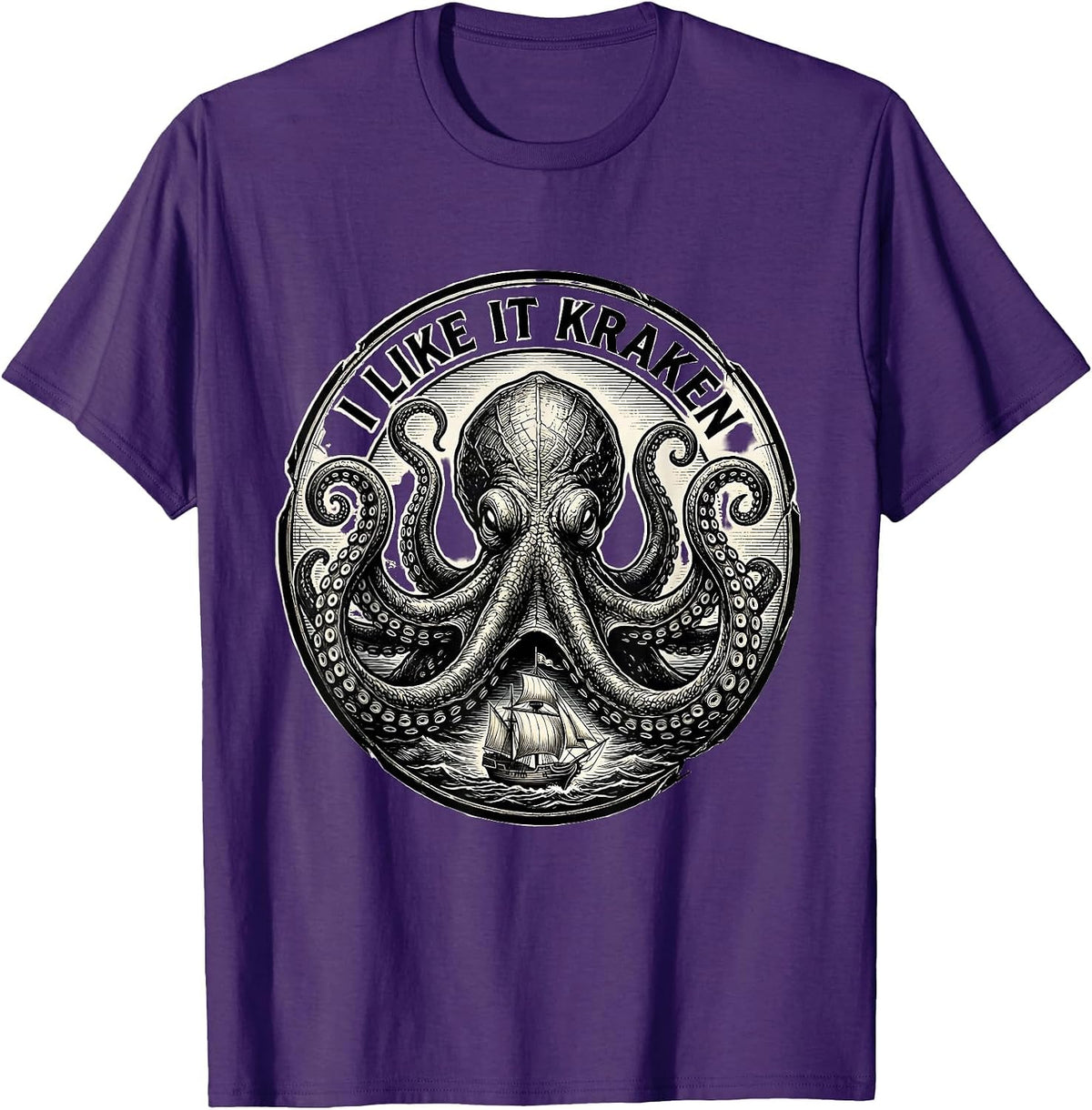 I Like It Kraken Monochromatic Vintage Octopus Kraken T-Shirt - Purple