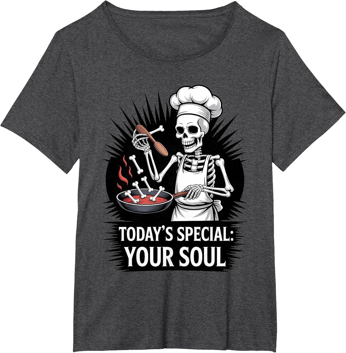 Skeleton Chef Halloween Spooky Funny Cooking T-Shirt - Dark Heather Grey