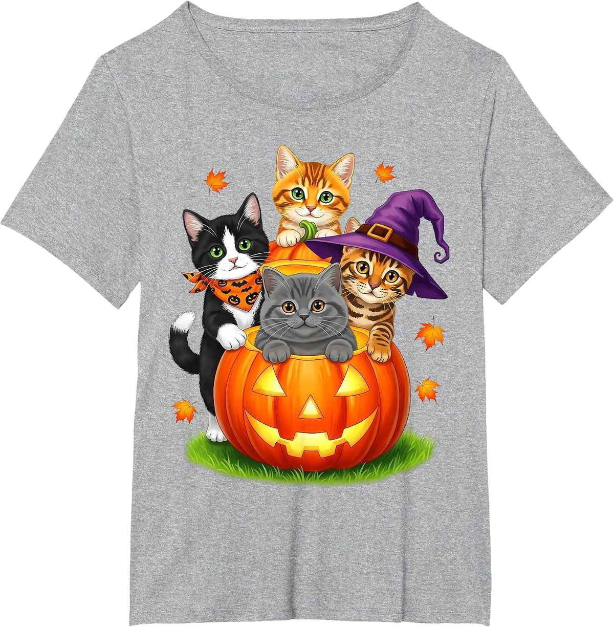 Cute Kittens Pumpkin Halloween Spooky Season Men Women Kids T-Shirt - Heather Grey