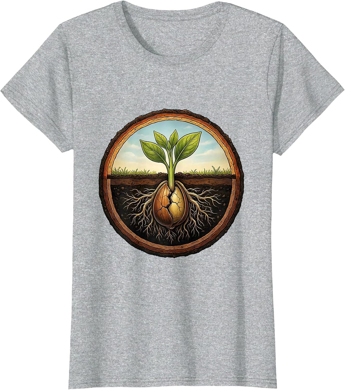 Seed To Sprout Growth Illustration Graphic T-Shirt - Heather Grey