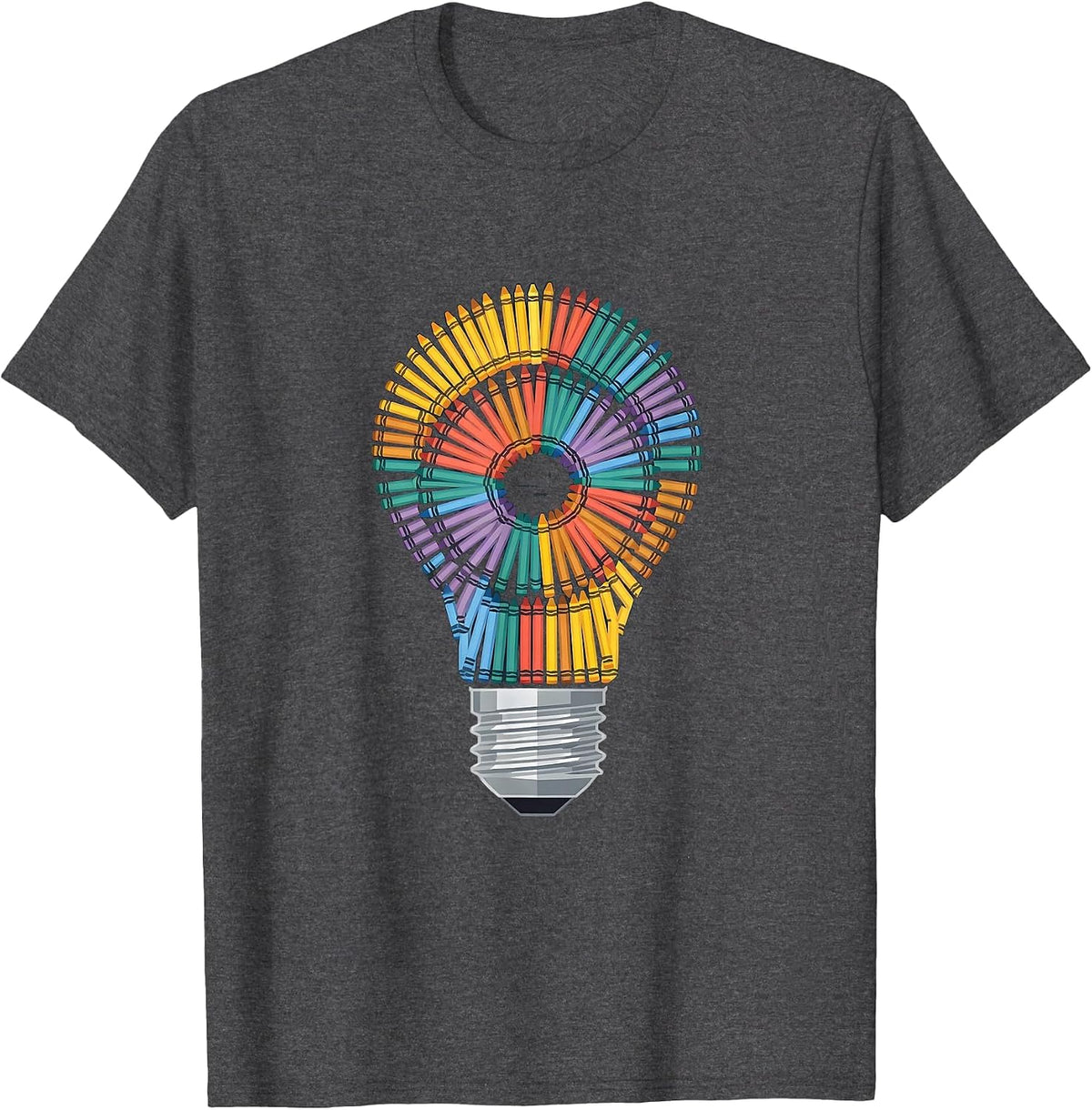 Men's Crayon Lightbulb Paraprofessional Graphic Design T-Shirt - Dark Heather Grey