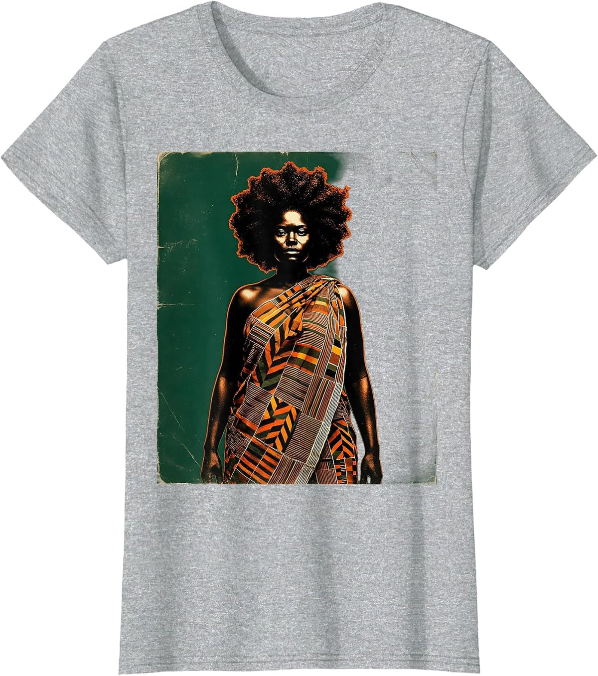 Melanin Pride Regal Warrior Kente Cloth Art T-Shirt - Heather Grey
