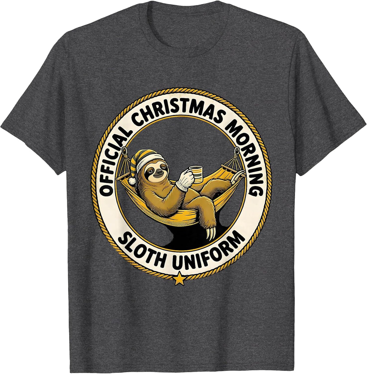 Official Christmas Morning Sloth Uniform Funny T-Shirt - Dark Heather Grey