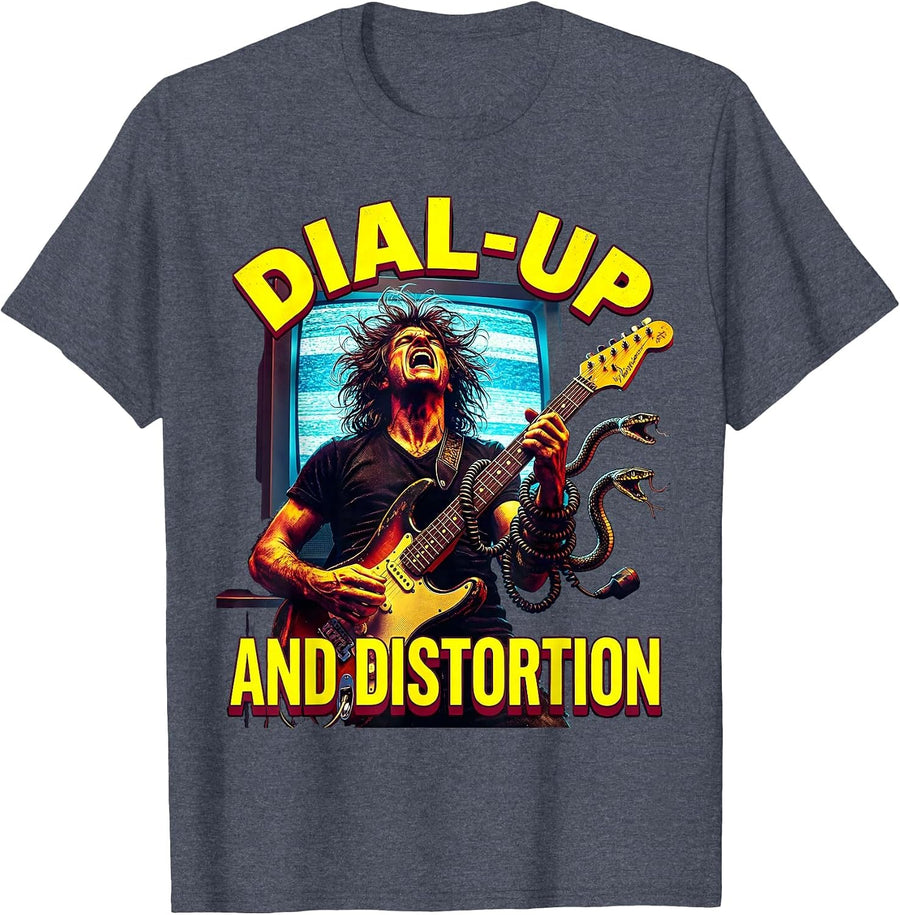 Dial-Up and Distortion 90s Band Graphic Design T-Shirt - Heather Blue