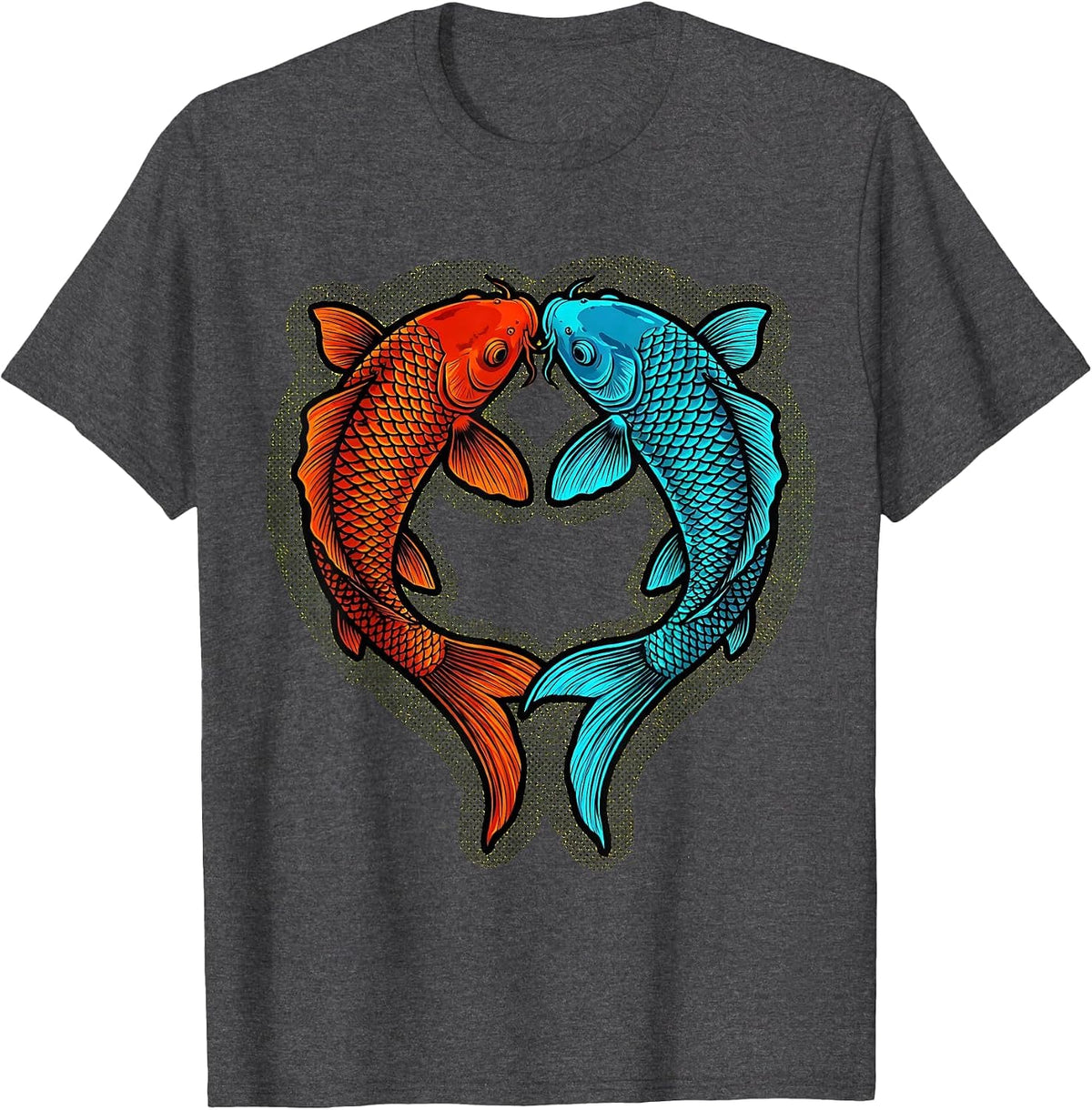 Koi Fish Heart Love Girlfriend Graphic T-Shirt - Dark Heather Grey
