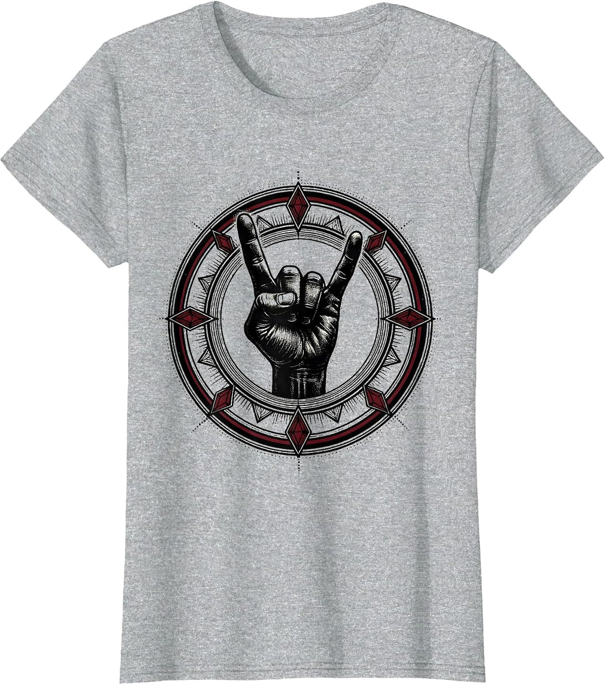 Vintage Rock Devil Horns Hand Sign Illustration T-Shirt - Heather Grey
