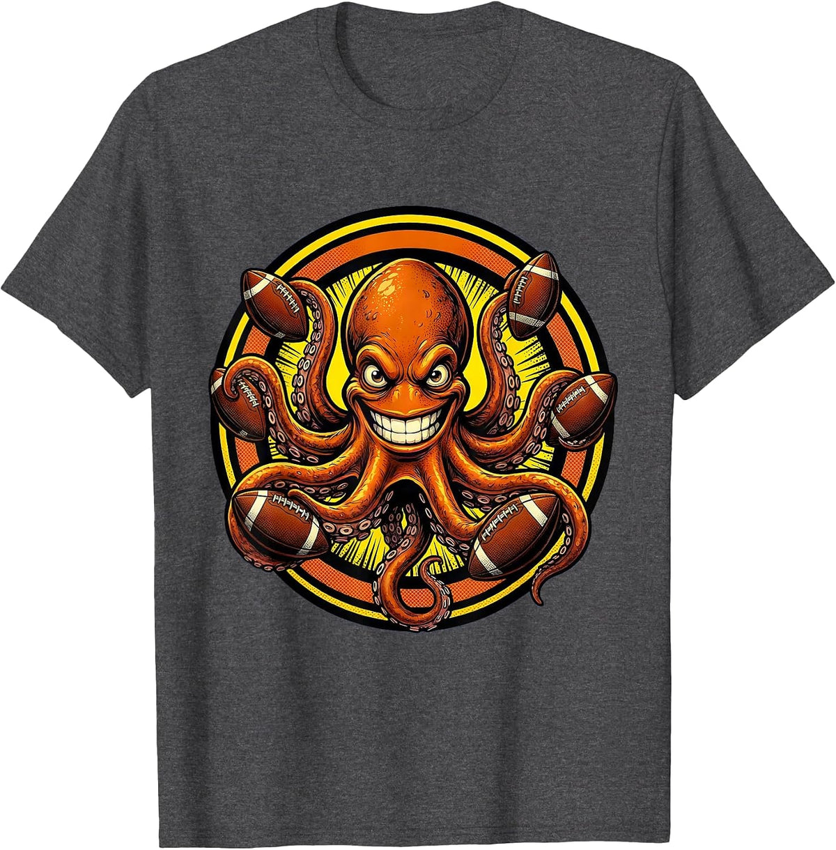 Men's Octopus Football Juggler Graphic Tee T-Shirt - Dark Heather Grey