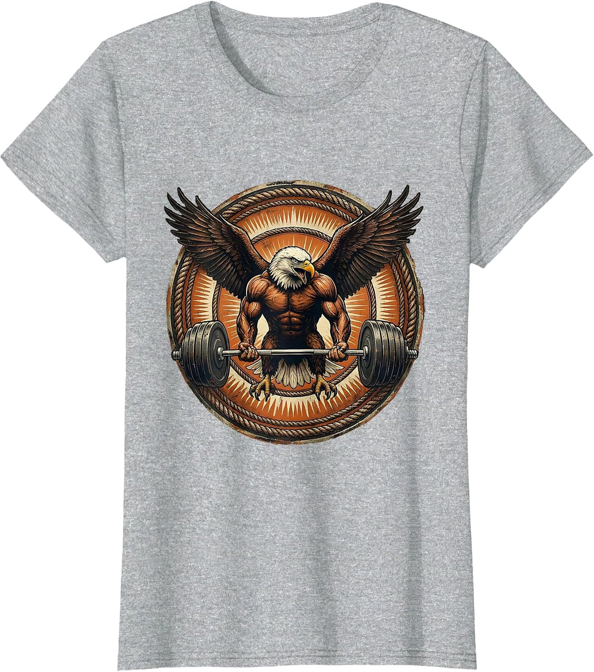 Bald Eagle Deadlifting Fierce Gym Graphic T-Shirt - Heather Grey