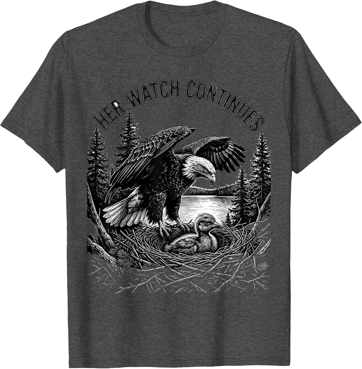 Men's Her Watch Continues Sentimental Memorial Bald Eagle Nature T-Shirt - Dark Heather Grey