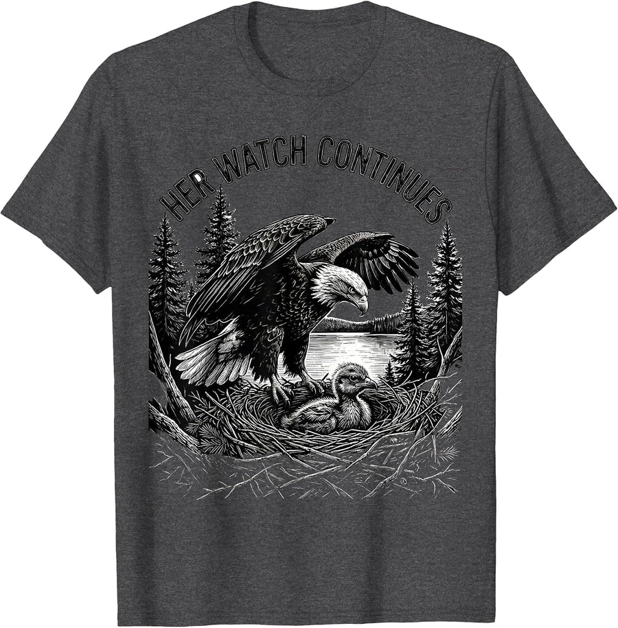 Men's Her Watch Continues Sentimental Memorial Bald Eagle Nature T-Shirt - Dark Heather Grey