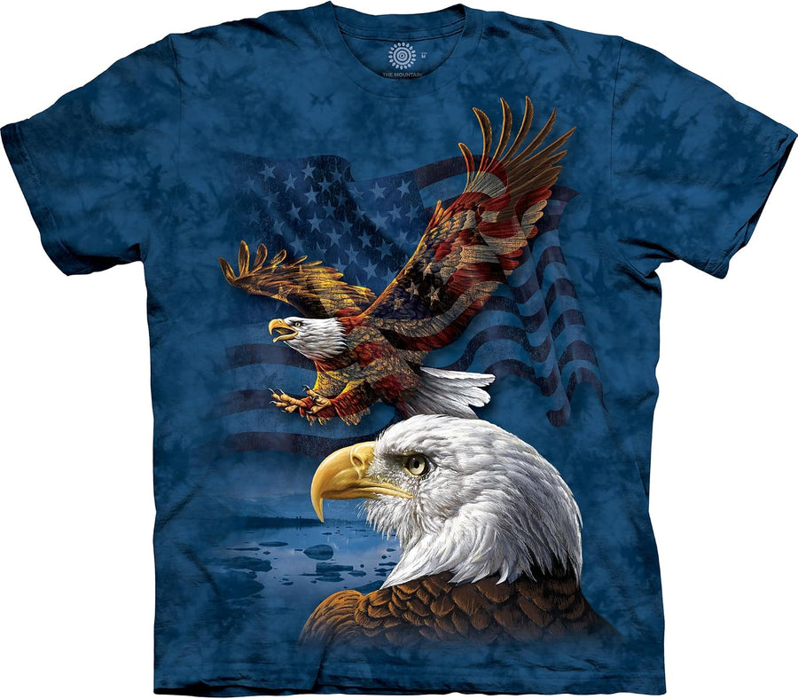 The Mountain Eagle Flag Collage Unisex T Shirt | Premium, Hand-Dyed | Patriotic USA Graphic Tee - Blue
