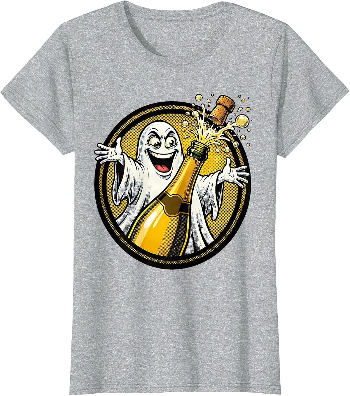 Women's Boo Jee Ghost Champagne Bottle Pop Art T-Shirt - Heather Grey