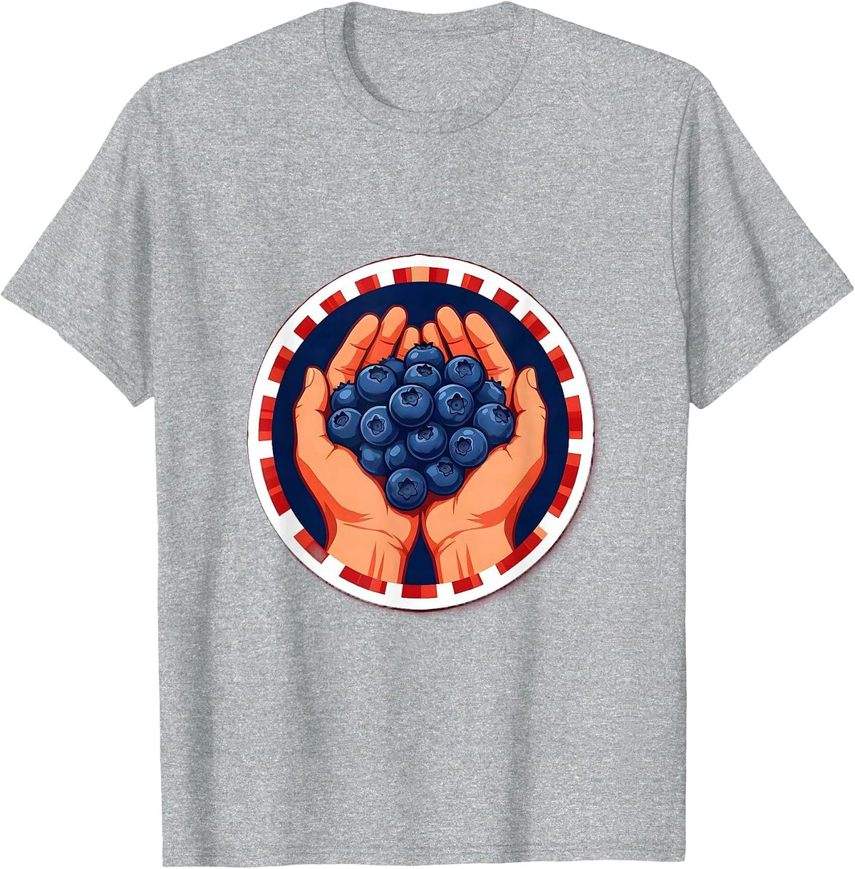 Men's Red White and Blueberries Cupped Hands Illustration T-Shirt - Heather Grey