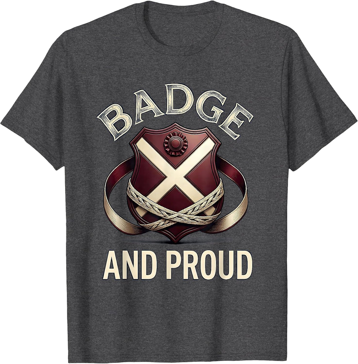 Badge and Proud Police Officer Design T-Shirt - Dark Heather Grey
