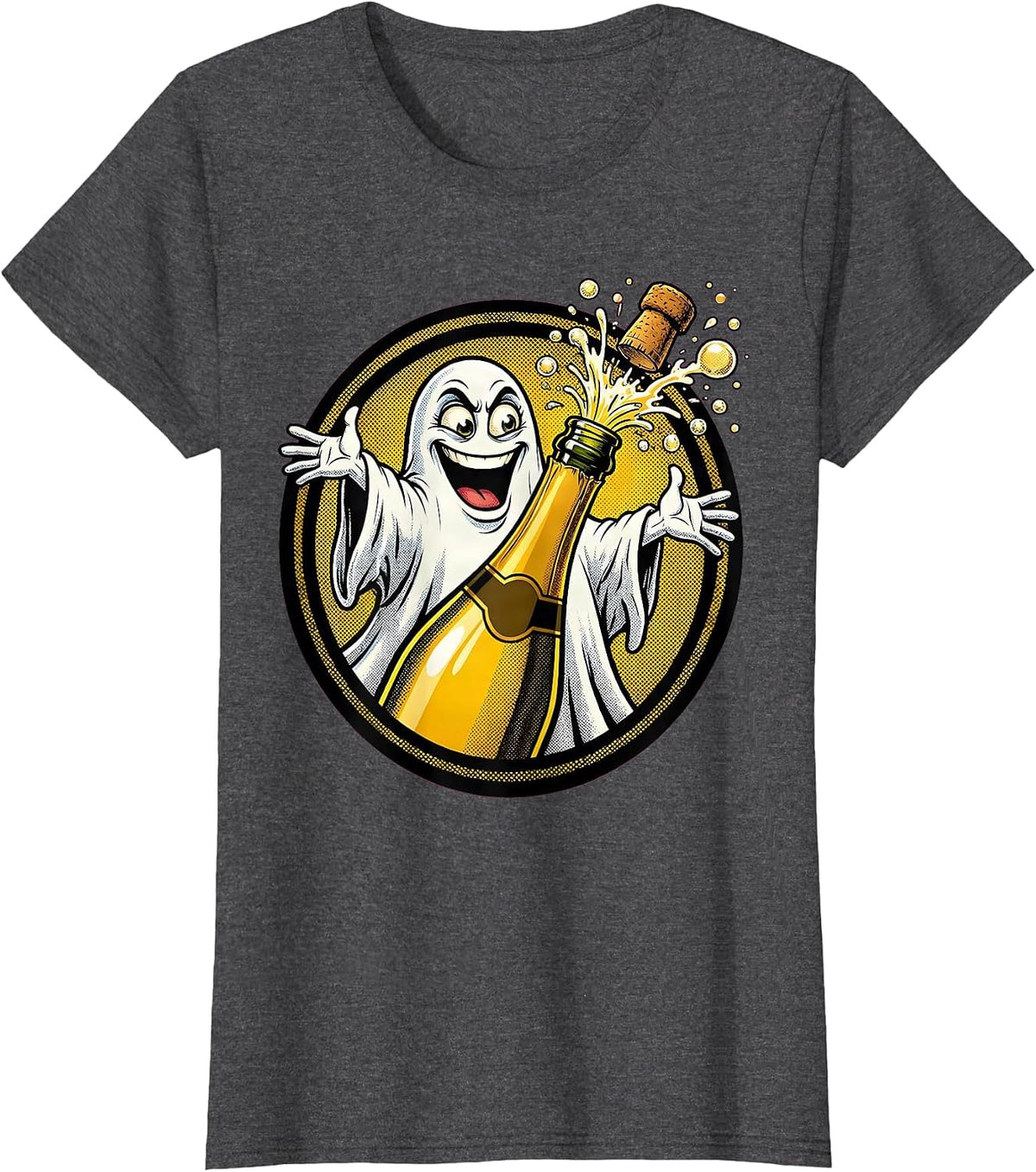 Women's Boo Jee Ghost Champagne Bottle Pop Art T-Shirt - Dark Heather Grey