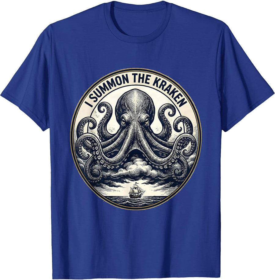 I Summon The Kraken Vintage Octopus Sea Monster Lover Gift T-Shirt - Royal Blue