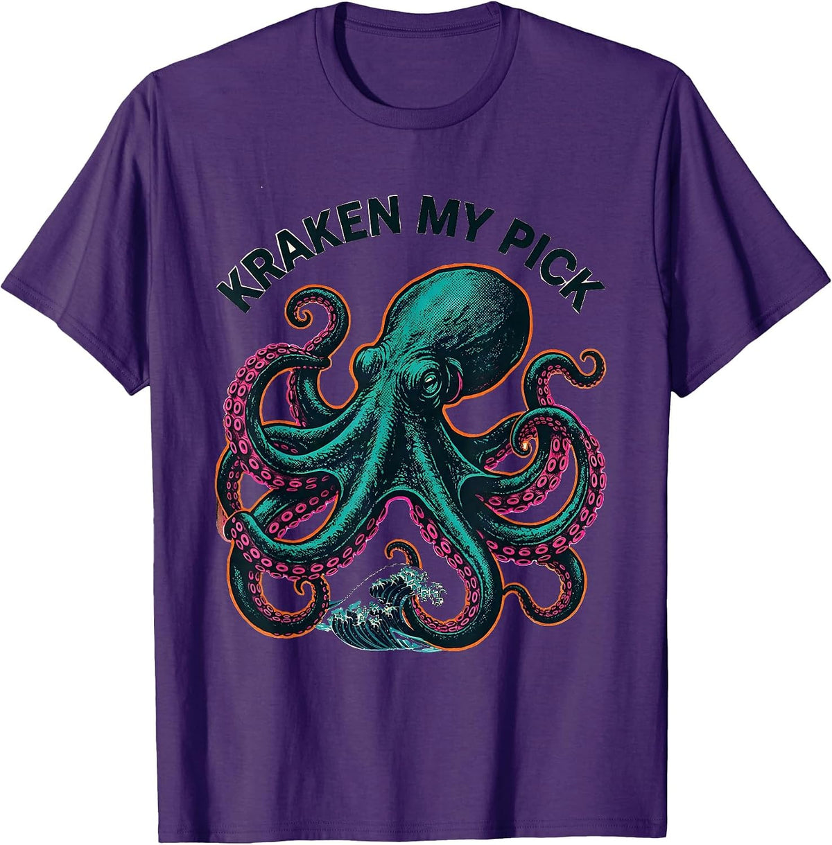Men's Kraken My Pick Risograph Vintage Octopus Lover Cephalopod T-Shirt - Purple