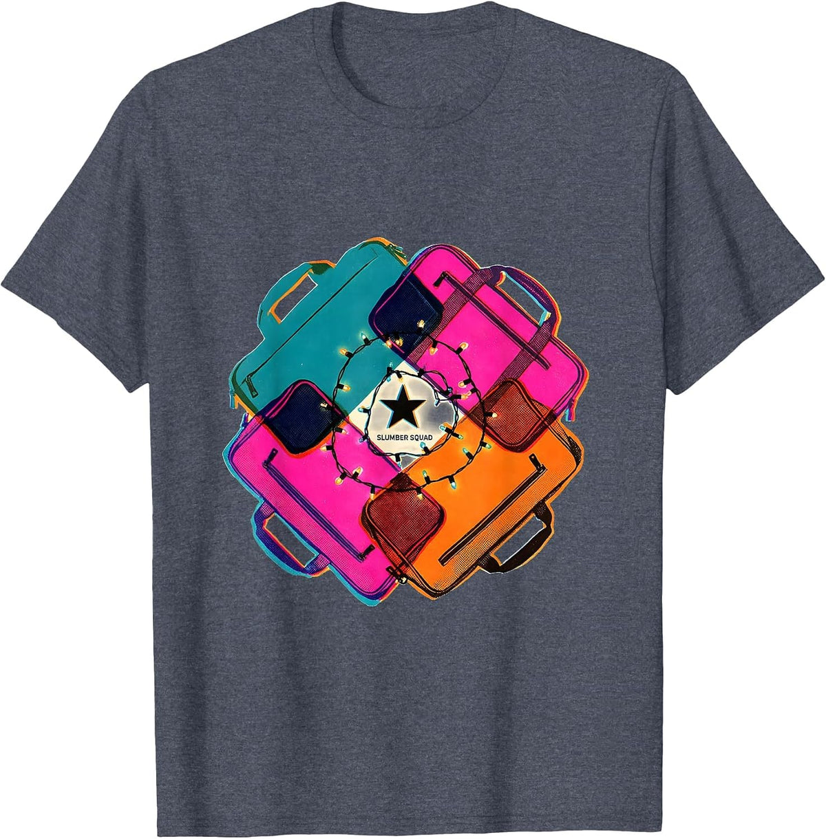 Slumber Squad Risograph Playful Matching Slumber Party Crew T-Shirt - Heather Blue