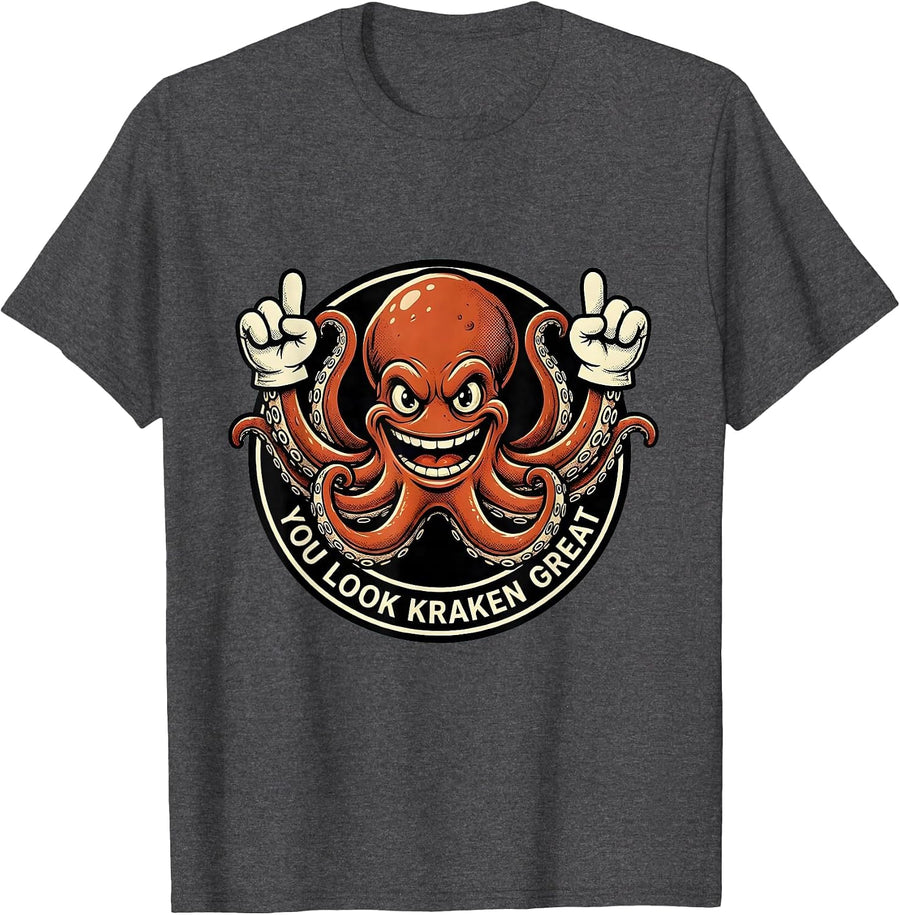 Men's You Look Kraken Great Retro Cartoon Octopus Lover Humor T-Shirt - Dark Heather Grey