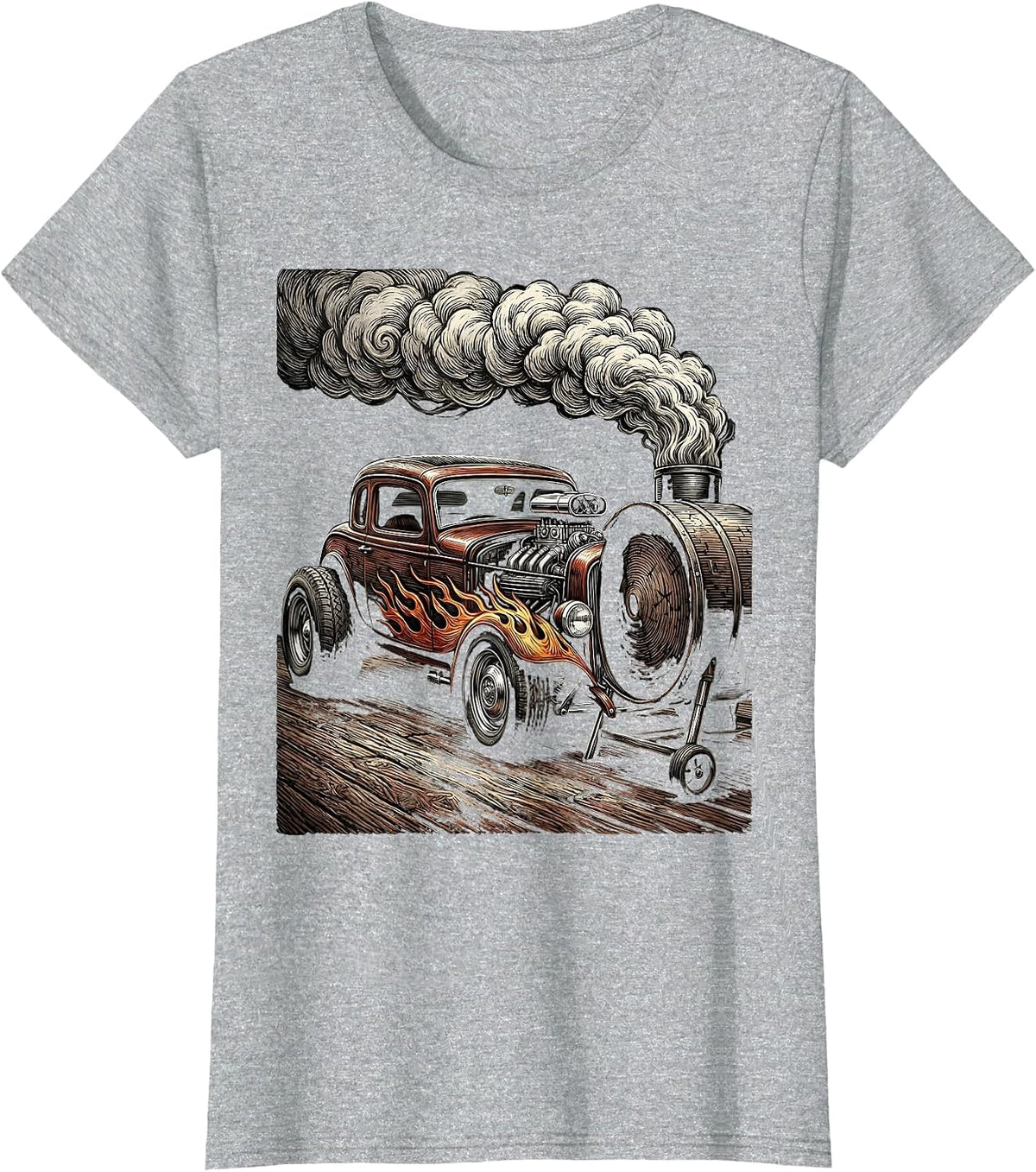 Hot Rod BBQ Labor Day Racing Lifestyle Graphic T-Shirt - Heather Grey