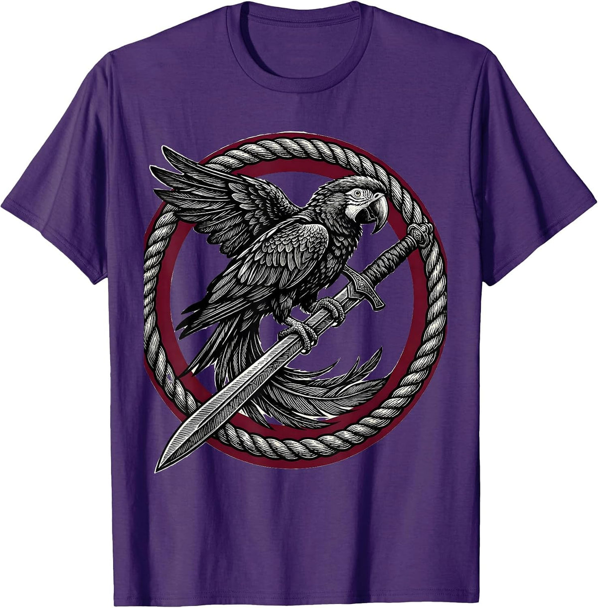 Men's Pirate Parrot Perched on Sword Graphic T-Shirt - Purple