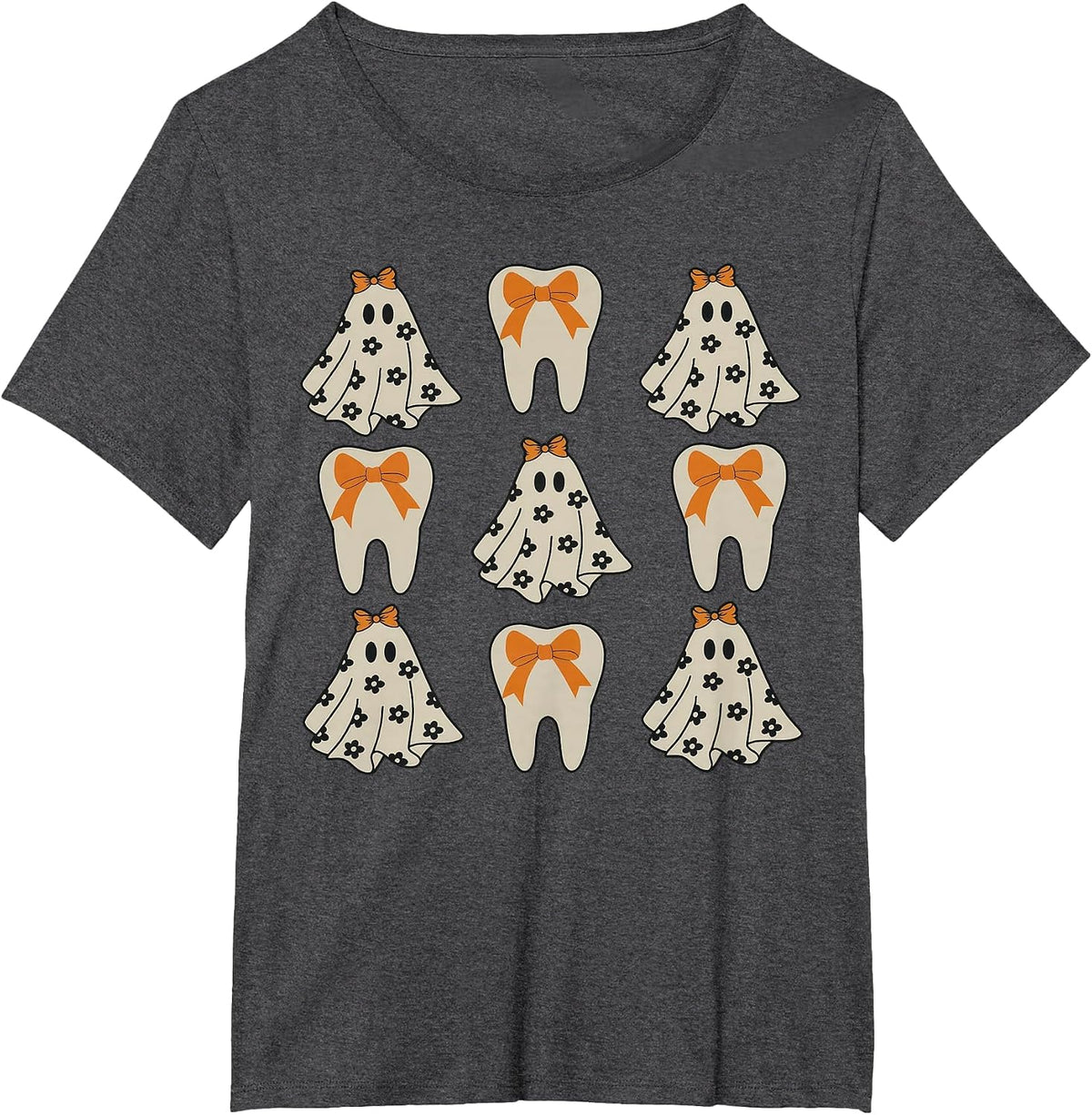 Floral Ghost Teeth Dental Dentist Halloween Costume T-Shirt - Dark Heather Grey