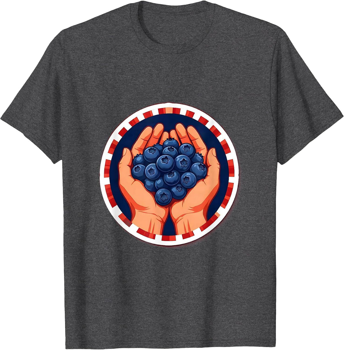 Men's Red White and Blueberries Cupped Hands Illustration T-Shirt - Dark Heather Grey