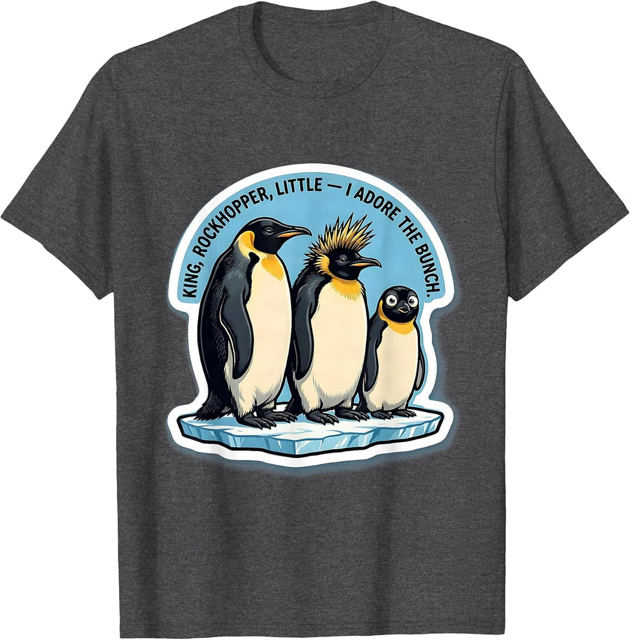 Men's King, Rockhopper, Little — I Adore The Bunch Penguin Lover T-Shirt - Dark Heather Grey